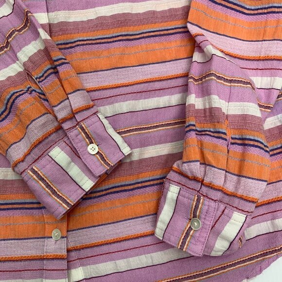 J McLaughlin Medium Striped Button Down Shirt Pink Coral Cotton - Picture 5 of 9